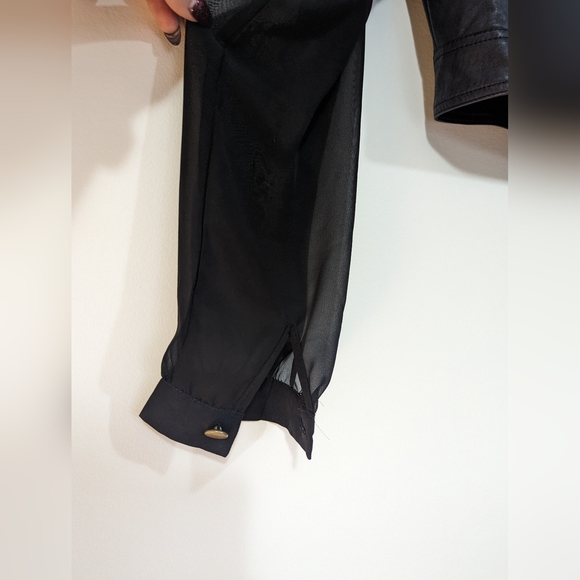 Material Girl Cropped Leather Jacket with Sheer Sleeves s: L - Picture 8 of 10